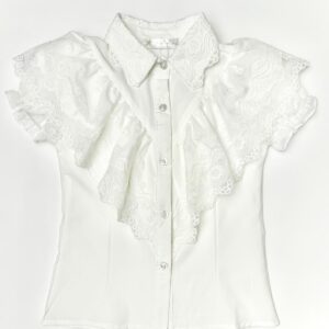 Блузка короткий рукав з жабо Айворі